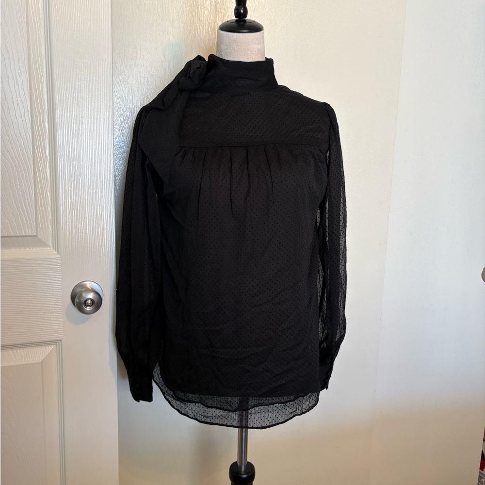 H&M Black Sheer Blouse with Bow Detail
